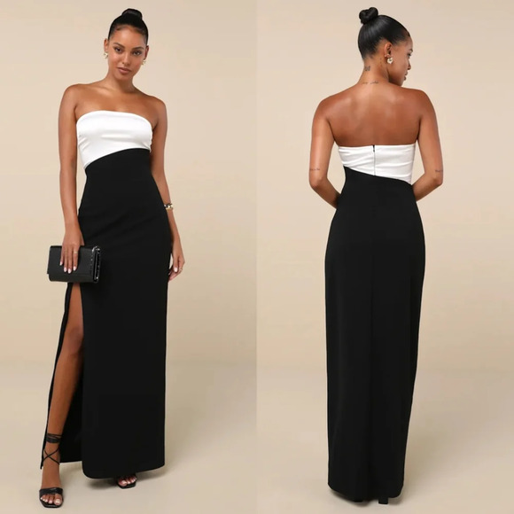 Lulus Majorly Sophisticated Black and White Strapless Maxi Dress M Wedding Party - Picture 1 of 10